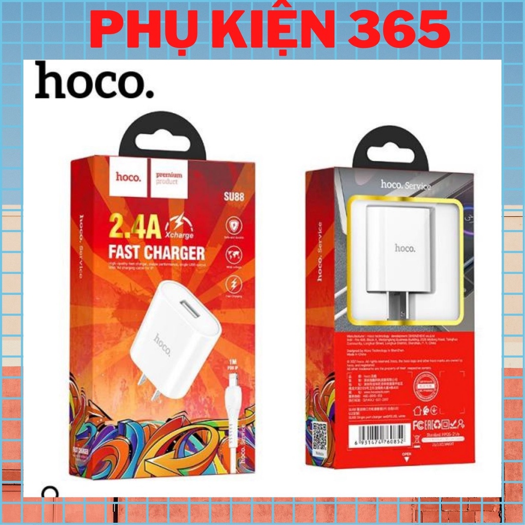 Bộ sạc cáp 2.4A  SU88 đầu IP ,Micro,Type-C cổng ra USB,dây dài 1m- Chính hãng