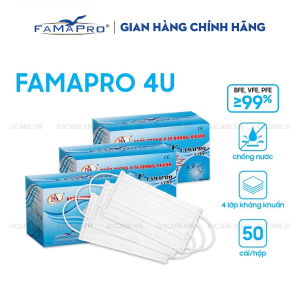 [FAMAPRO 4U- COMBO 3- HỘP 50 CÁI] Khẩu trang y tế 4 lớp kháng khuẩn Famapro 4U