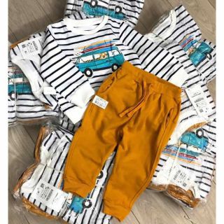 Bộ nỉ Zara áo kẻ họa tiết ô tô xuất dư cho bé trai