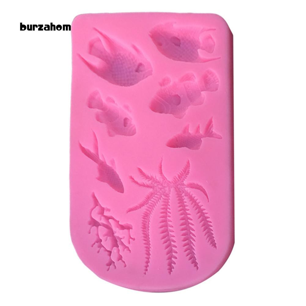 Khuôn làm bánh silicone kiểu dáng chú cá cùng sinh vật biển độc đáo 14.2cm x 9.5cm x 0.8cm