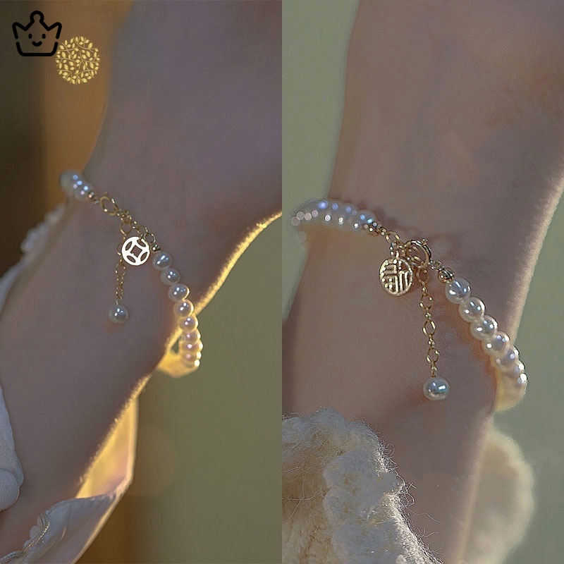 Vòng tay may mắn đính hạt ngọc trai phong cách cổ điển cho nữ