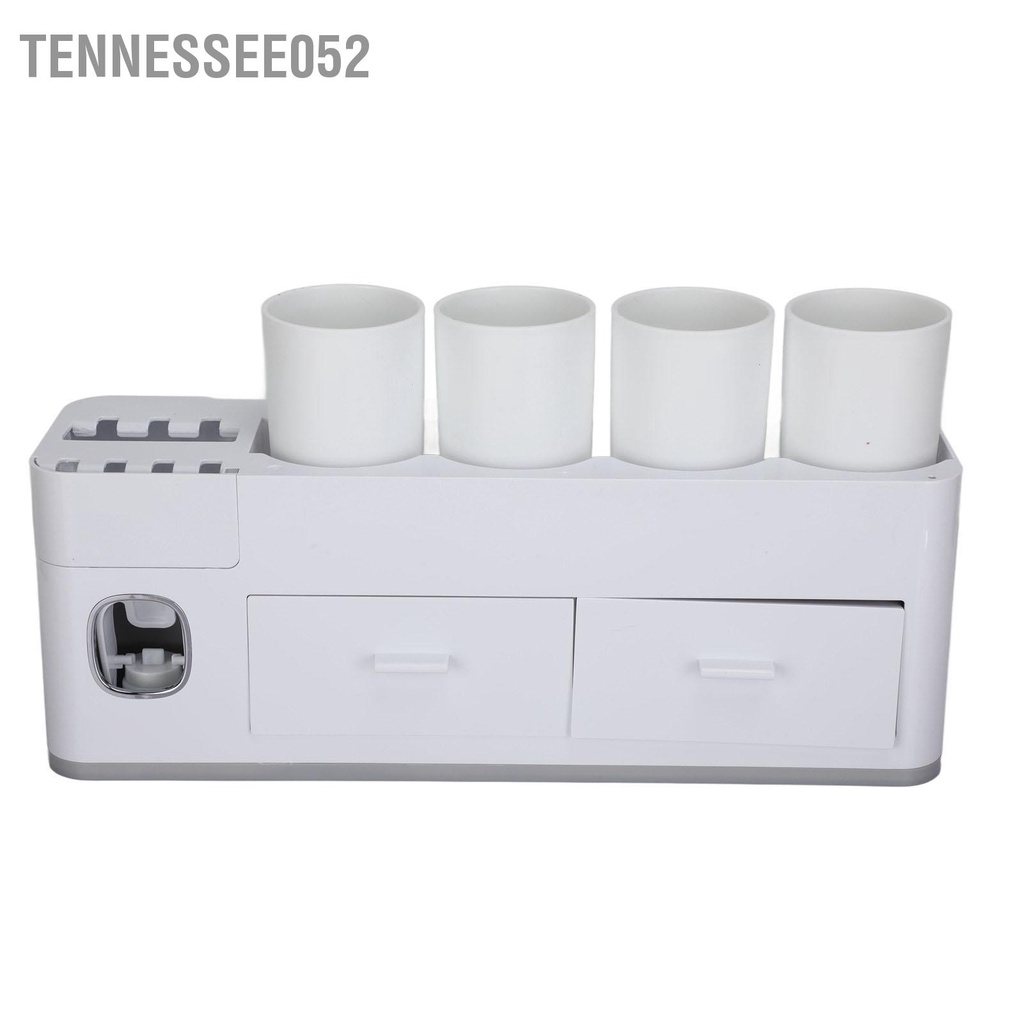 [Hàng HOT] Bộ Nhả Kem Đánh Răng Tự Động, Kệ Để Đồ Phòng Tắm Cao Cấp Treo tường kèm 4 cốc từ tính có ngăn kéo【Tennessee052】