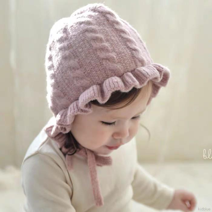 Mũ màu trơn thiết kế nhún bèo phong cách Hàn Quốc xinh xắn cho bé