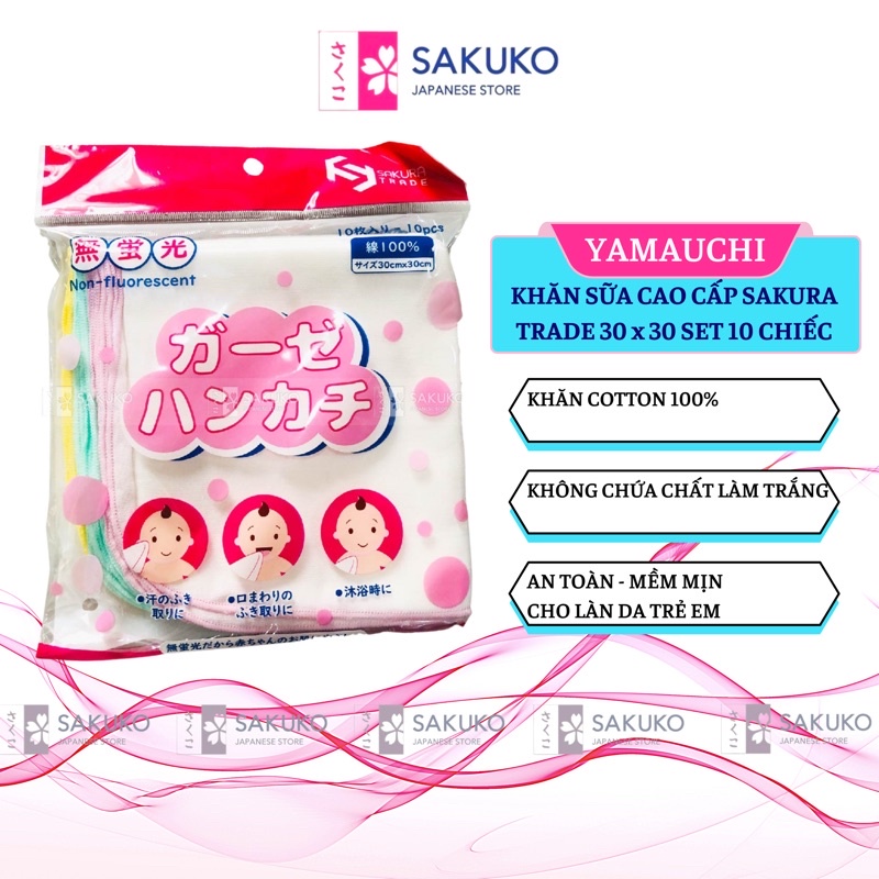 Khăn Xô Cao Cấp, Khăn Sữa Cotton Sakura Cho Bé Sơ Sinh 30x30cm Nội Địa Nhật Bản 10 Chiếc - SAKUKO
