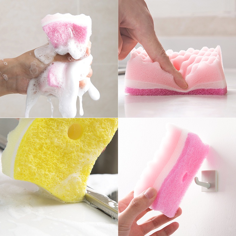 Set 4 Miếng Xốp Rửa Chén Hai Mặt Hình Chữ S Đa Năng Tiện Dụng Cho Nhà Bếp