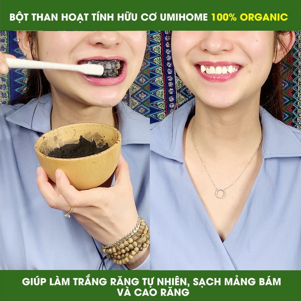 Bột Than Tre Hoạt Tính trắng răng hữu cơ UMIHA nguyên chất túi 40g