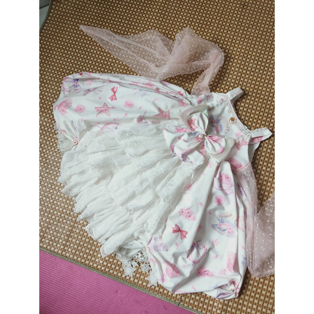 Vải print họa tiết sò may Lolita váy bèo công chúa trẻ em, vải may váy cho doll bjd