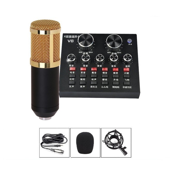 BỘ THU ÂM HÁT KARAOKE: SOUND CARD V8 + MICRO BM800