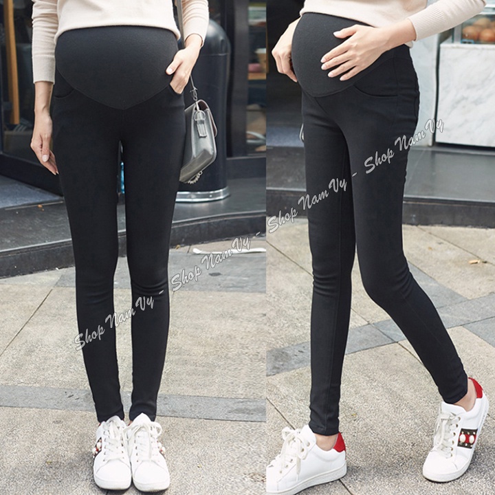 Quần bầu dài có chun điều chỉnh giả jean vải dày đẹp co giãn tốt