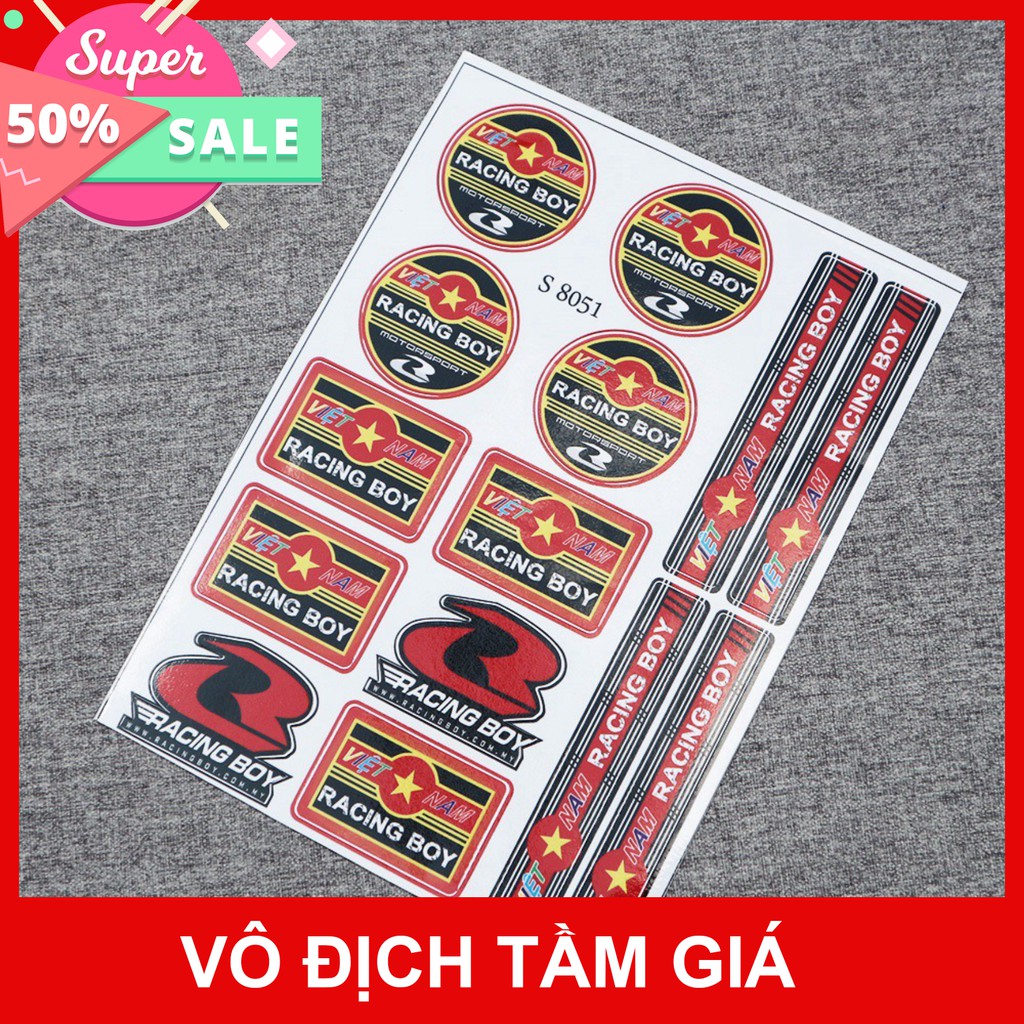 [GIÁ GỐC]  BỘ TEM DÁN XE MÁY NHIỀU LOGO VIỆT NAM RACING BOY ĐẬM CHẤT BIKER VIỆT