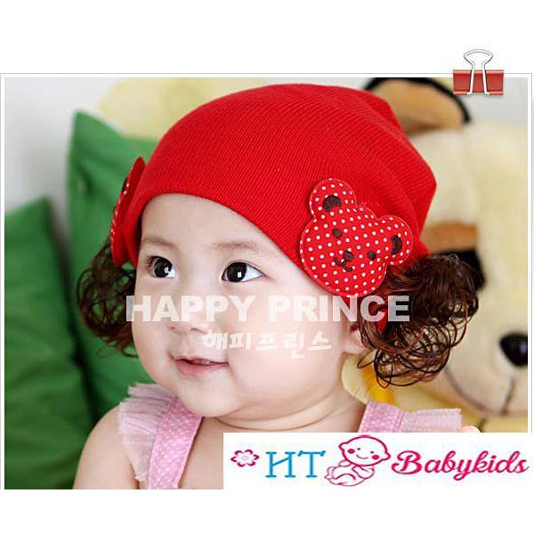 [ FLASH SALE ] Nón Tóc Giả Cho Bé Gái Kiểu Dáng Len Gấu Đáng Yêu