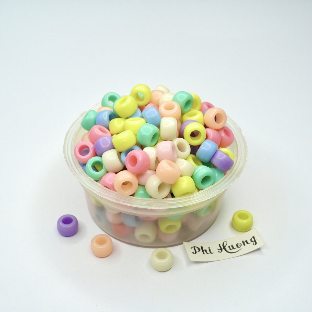 Gói 10g - 25g hạt cườm nhựa hình ống trụ nhiều màu làm vòng tay