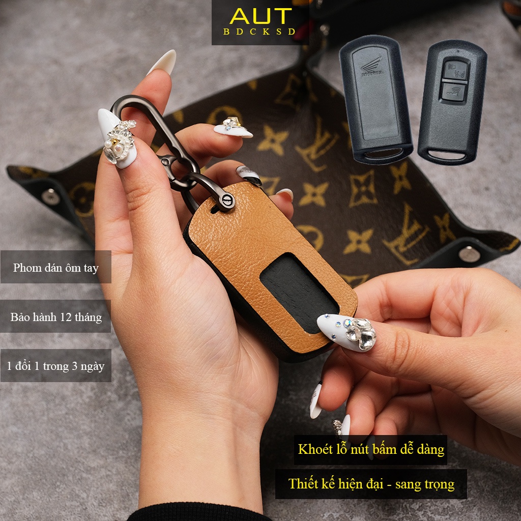 Bao da bảo vệ chìa khoá Smartkey AB Air Blade Honda Lead Vision Vario Click da bò khâu tay ABKV CD có tay cầm