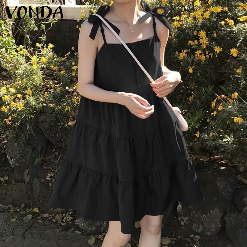 Đầm VONDA Hai Dây Đính Nút Thời Trang Quyến Rũ Thoải Mái Cho Nữ | BigBuy360 - bigbuy360.vn