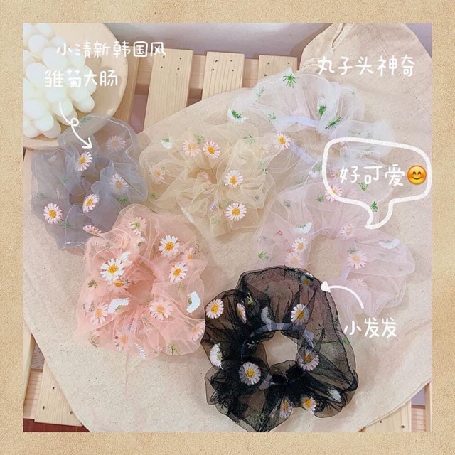 Scrunchies dây cột tóc lưới thêu cúc hoạ mi ❤️ dây cột lưới cực xinh xắn đáng yêu ❤️ nhiều màu