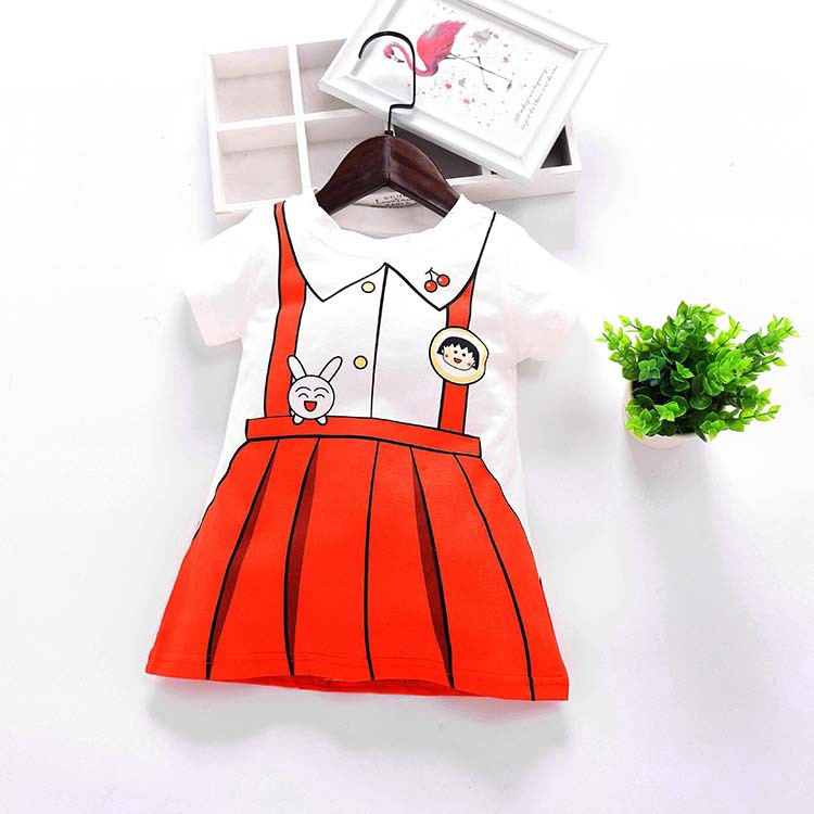Đầm Tay Ngắn In Hình Maruko-Chan Xinh Xắn Cho Bé Gái