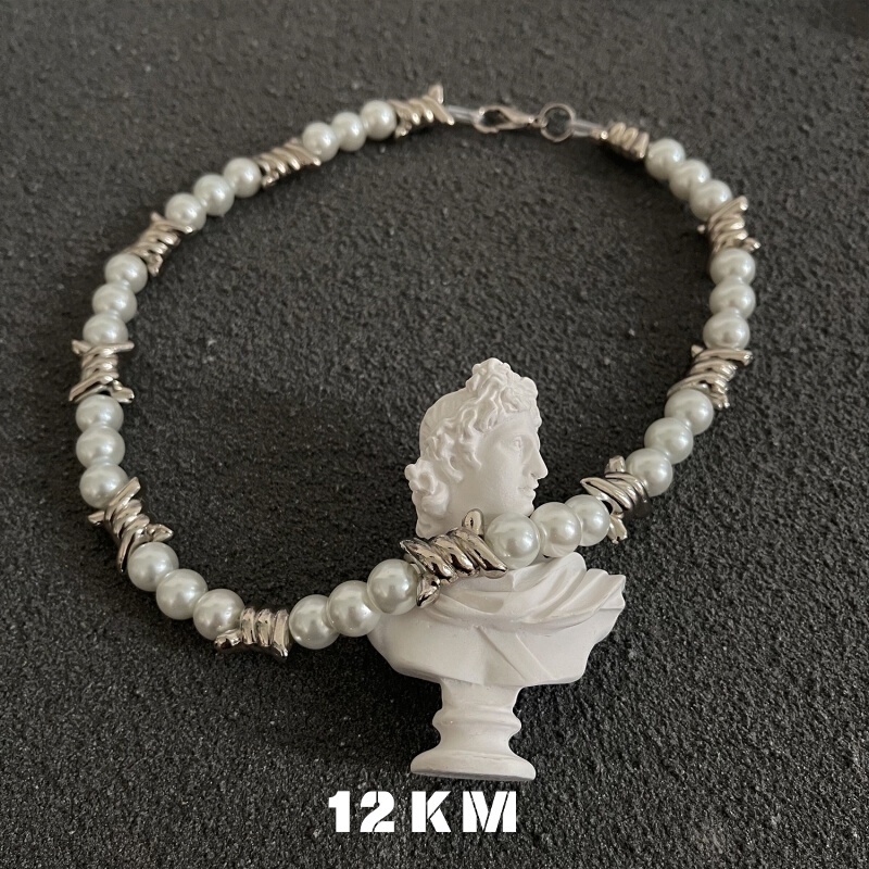 Vòng cổ Thép Titan Đính Ngọc Trai Phong Cách hip hop Cá Tính Cho Nam Và Nữ