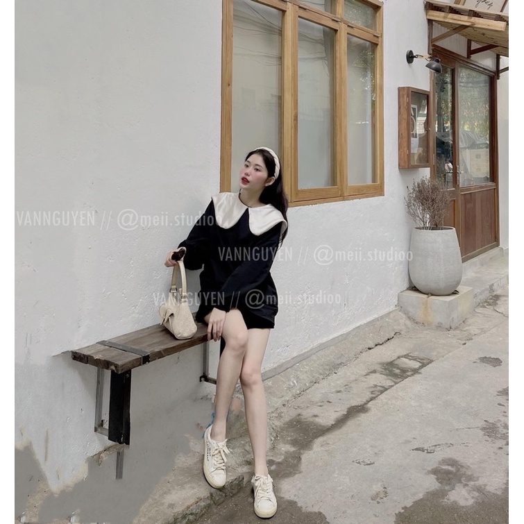 áo nỉ da cá cổ bèo nơ | BigBuy360 - bigbuy360.vn