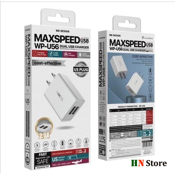 Củ sạc nhanh 2 cổng ⚡CHÍNH HÃNG⚡ WK WP-U56/WP-U118 hỗ trợ sạc nhanh và ổn định