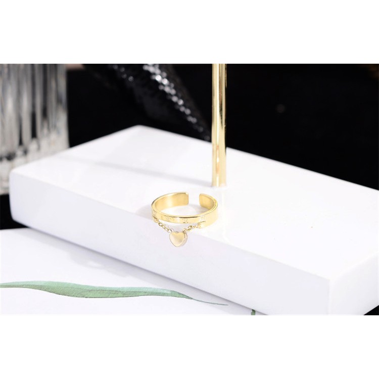 NHẪN TITAN CHẠM SỐ LA MÃ CÁCH ĐIỆU TRÁI TIM VÀNG TƯƠI (freesize) - tặng hộp đựng cực xinh