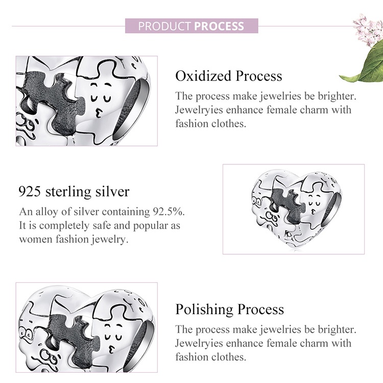 Vòng tay BAMOER BSC557 bạc 925 hình mảnh ghép trái tim phụ kiện thời trang diy