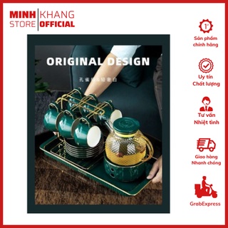 Bộ ấm chén pha trà đẹp, cối xay gốm sứ cao cấp, bộ chén uống trà đạo.