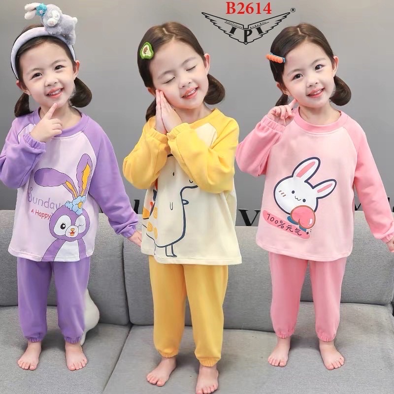 Bộ tay dài bé gái in thỏ dễ thương