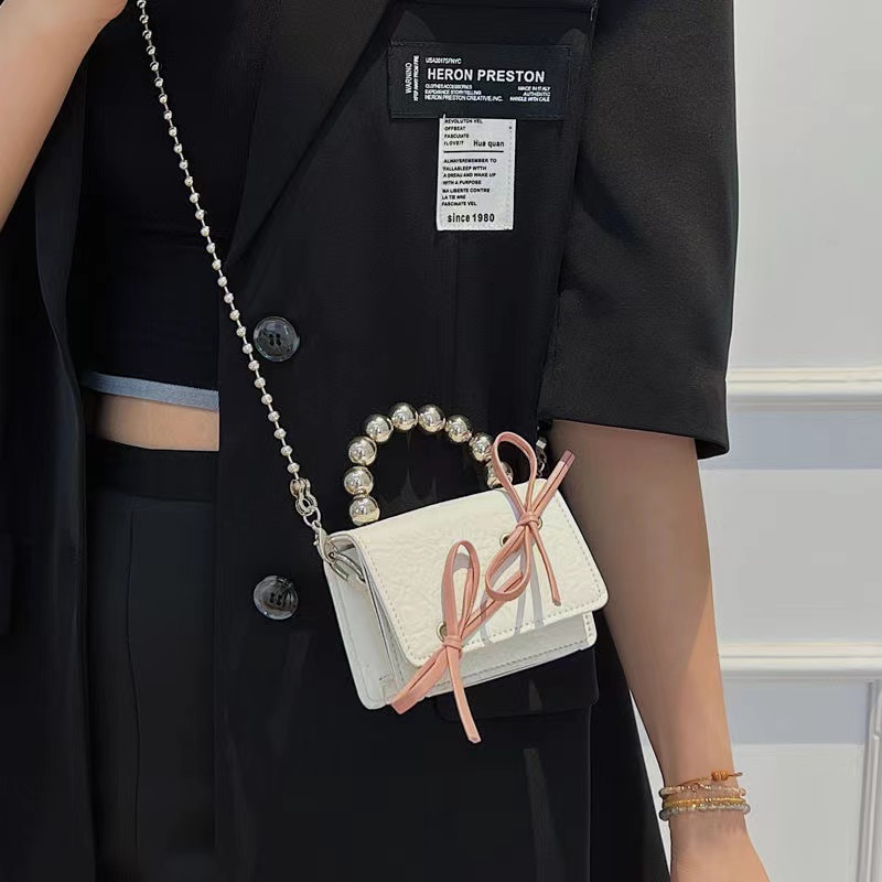Túi đeo chéo mini túi nơ dây xích tay cầm ngọc trai túi hộp vuông cô gái ngọt ngào dễ thương