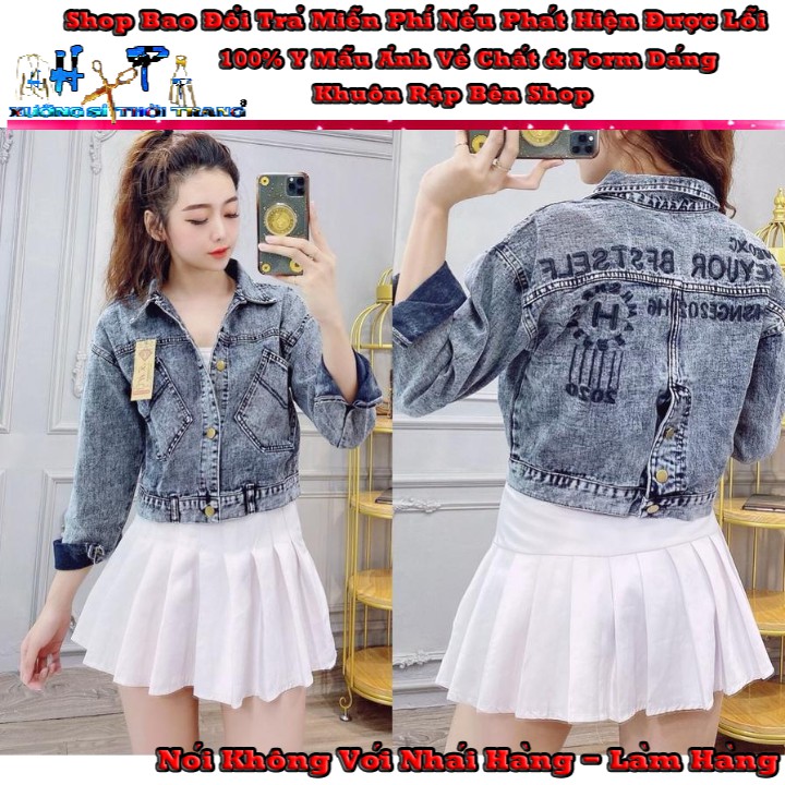 Áo Khoác Jean Nữ  Màu Muối Tiêu Cao Cấp Thêu Chữ Cực Đẹp 3 Nút Lưng Sang Chảnh Mẫu Mới 2020 -Hàng Có Sẵn