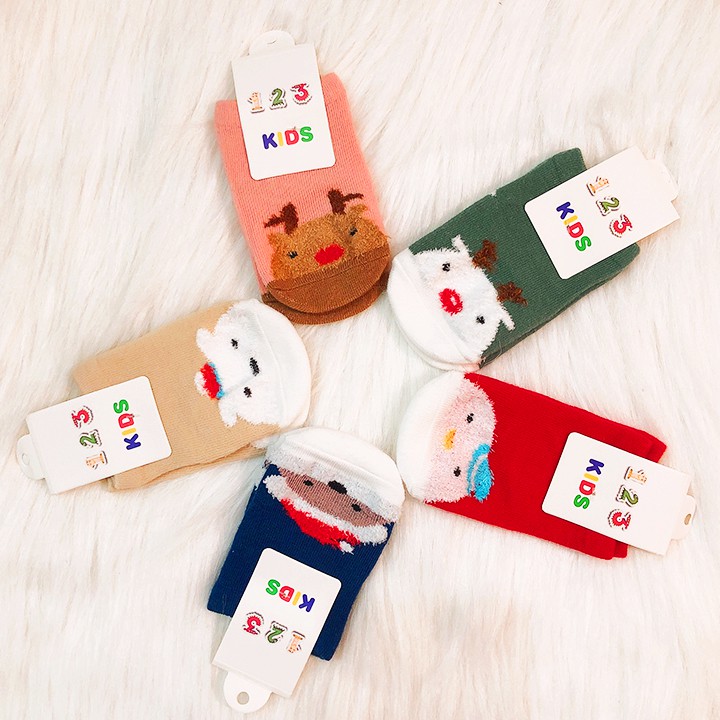 Set 2 đôi tất vớ Noel cao cấp chống trượt cổ thấp cho bé 0-3 tuổi chất cotton thấm hút tốt Giáng sinh Baby-S – ST015