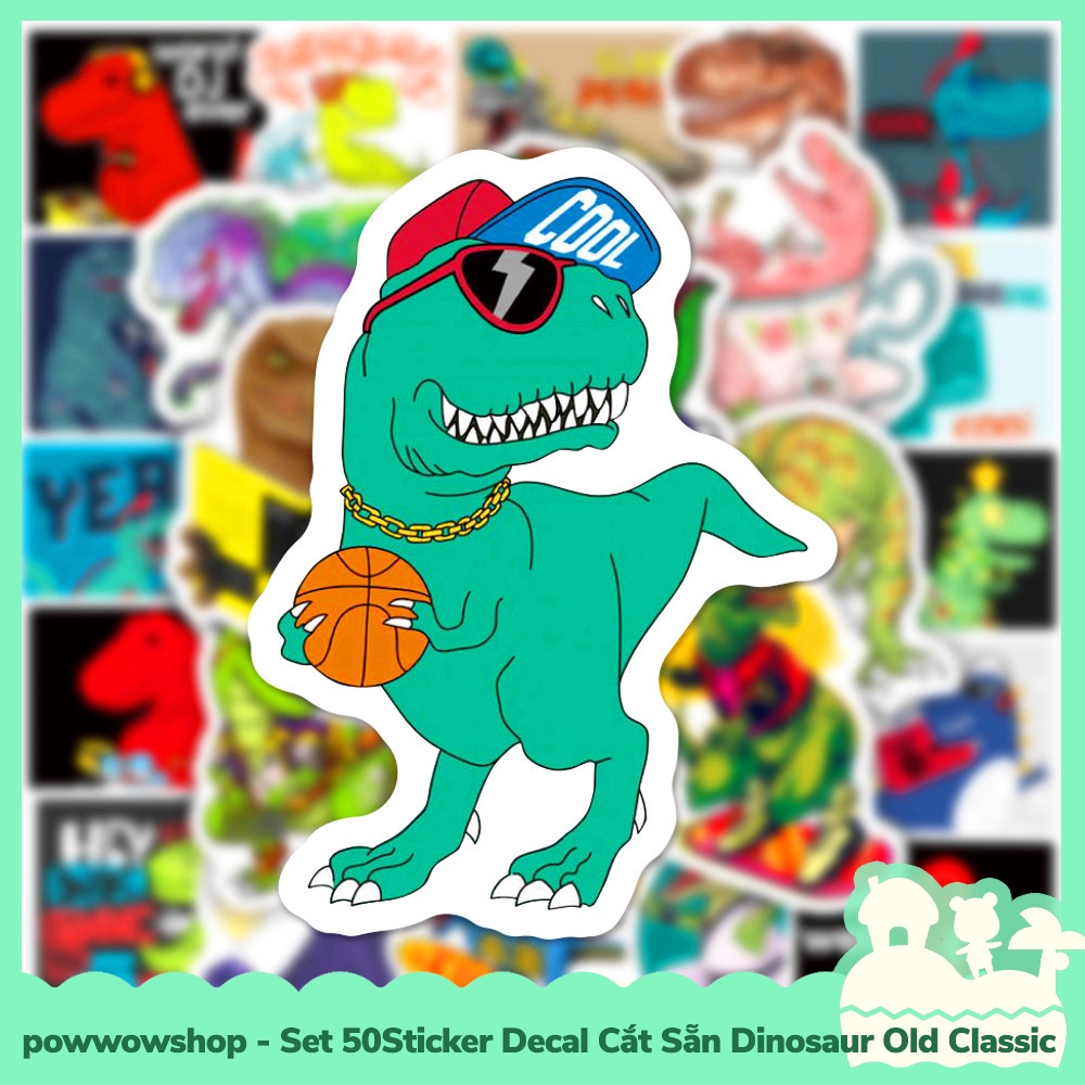 [Sẵn VN - Hỏa Tốc] Set 50 Sticker Mini Decal Dán Trang Trí Vật Dụng Mẫu Khủng Long Cổ Đại Dinosaur Old Classic