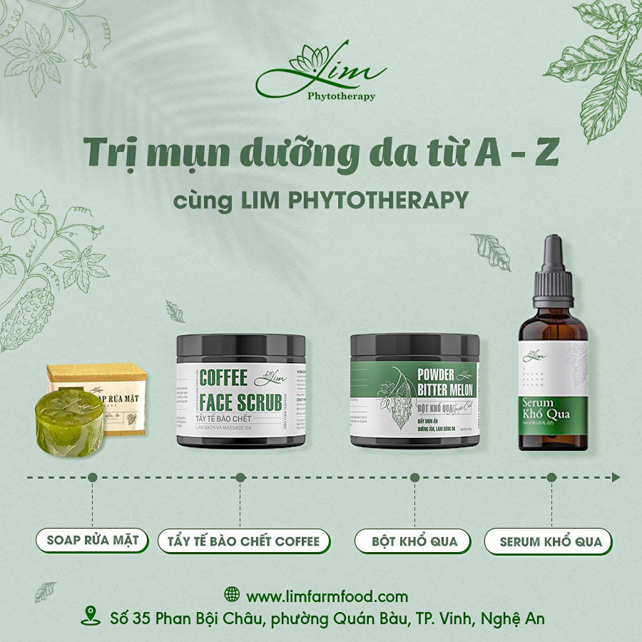 Combo soap rửa mặt, serum khổ qua, tẩy da chết cafe, bột mướp đắng - sản phẩm thiên nhiên 100% - chăm sóc da tại nha