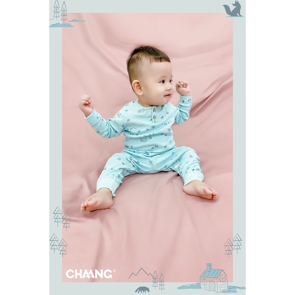 Bộ dài tay trẻ em vải tăm mềm mại họa tiết Snow Chaang