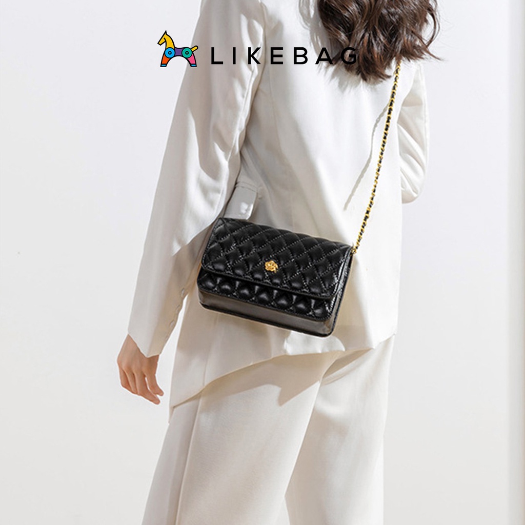 Túi xách nữ đeo chéo thời trang LIKEBAG vân thoi phối xích kim loại vàng sang chảnh XK316 - LIBAGI
