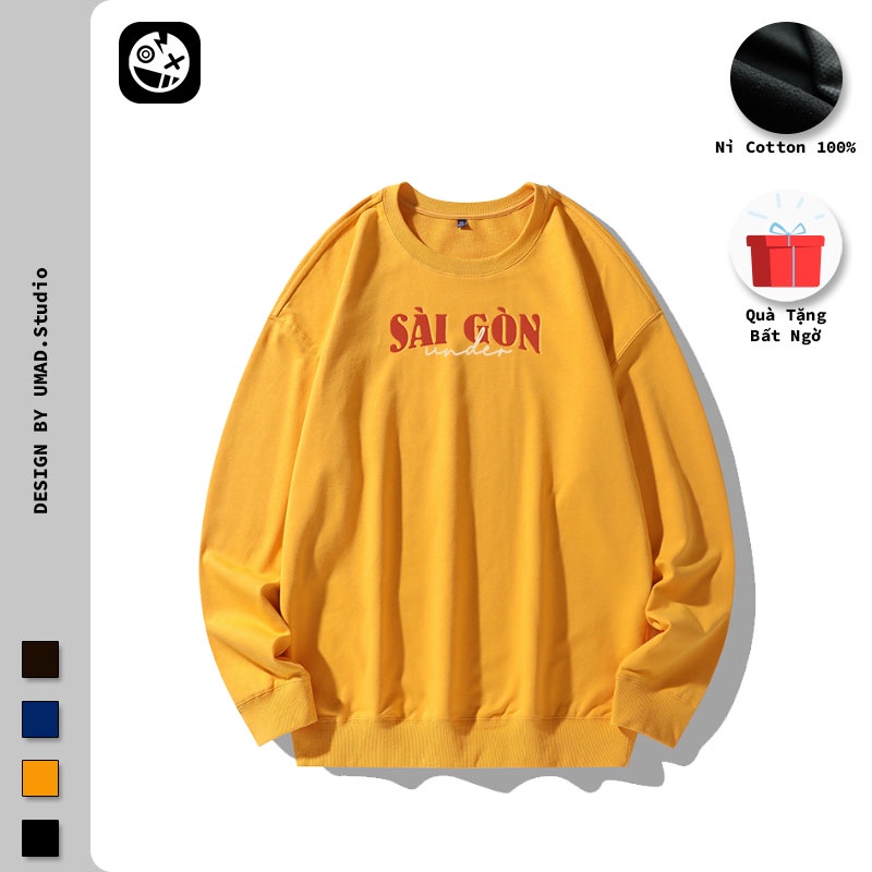 Áo sweater UMAD nỉ bông tay dài Saigonese form rộng Unisex nam nữ