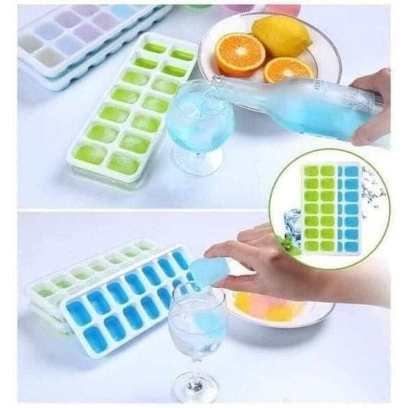 Khay Đá Nhựa Silicone Dẻo Có Nắp Đậy -  Khay trữ đông đế silicon - BPA free - an toàn cho bé