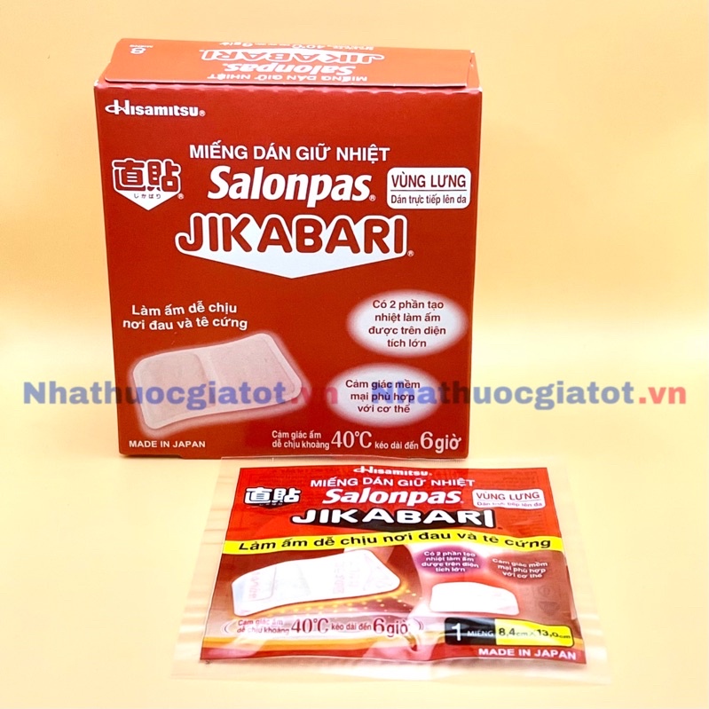 Nguyên Hộp Miếng Dán Giữ Nhiệt Salonpas JiKABARI 8 miếng Hỗ Trợ Giảm Đau Bụng Kinh. Giữ Ấm Cơ Thể Khi Lạnh