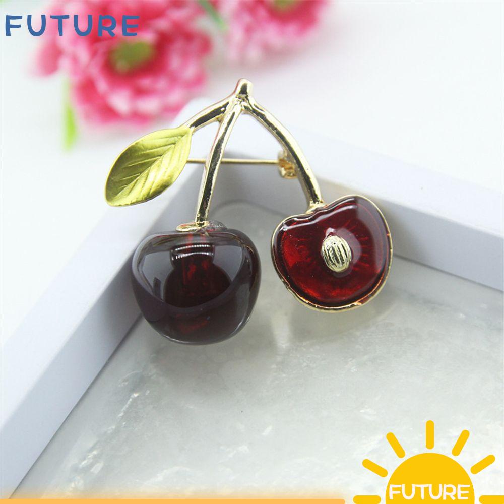 Tương Lai Ghim Cài Áo Khoác Cardigan Màu Đỏ In Họa Tiết Trái Cherry Cá Tính Dễ Phối Đồ Cho Nam Và Nữ