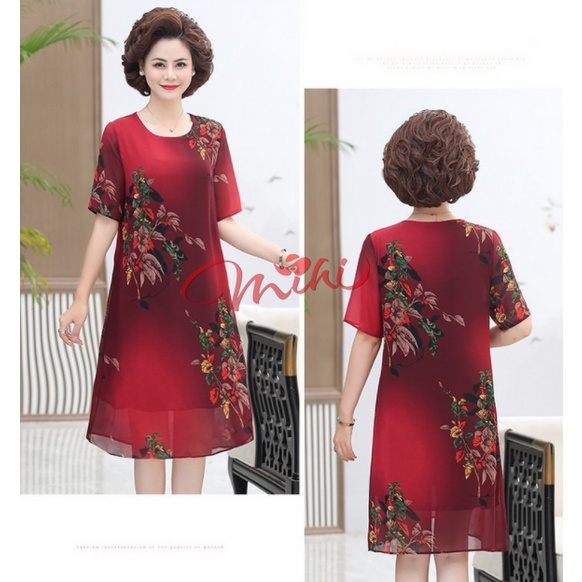 Đầm dự tiệc trung niên nữ V54d, váy voan cho mẹ dáng suông chất đẹp cao cấp sang trọng U40 U50 U60 U70 Bigsize giá rẻ