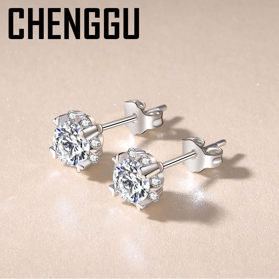 Bông Tai Mạ Bạc 925 Đính Đá Kim Cương Nhân Tạo Màu Sắc Sang Trọng Cho Nữ 1.5 Carat