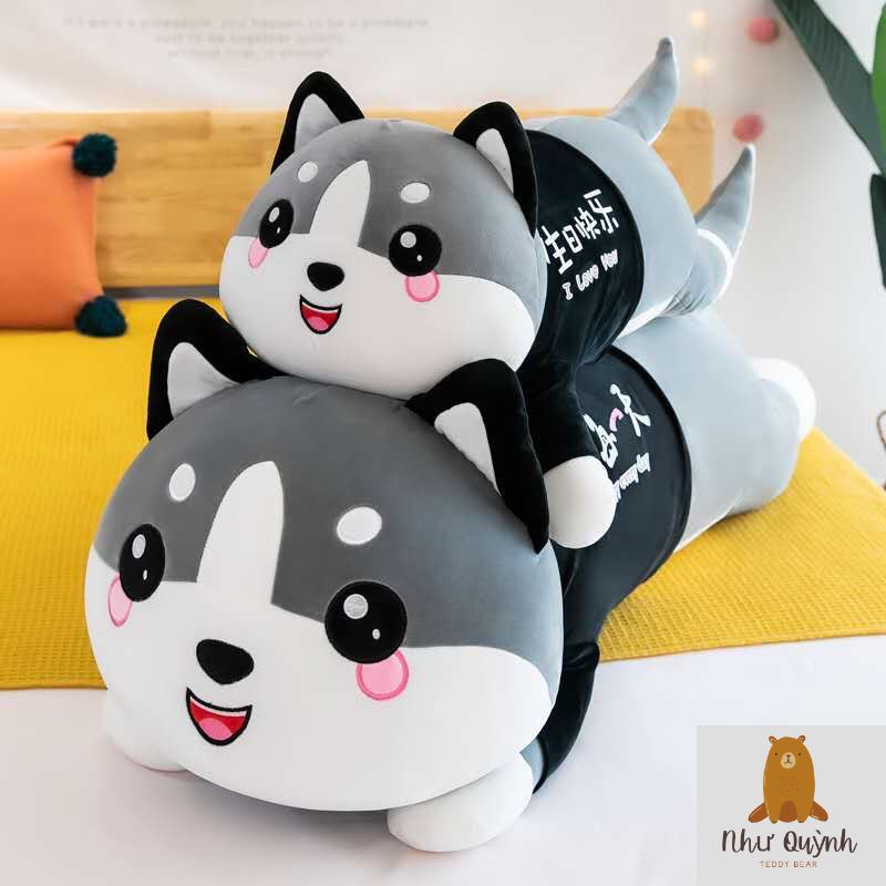 Gấu Bông Chó, Mèo Husky, Alaska 100% Bông Gòn Cao Cấp - Vải Nhung Co Dãn 4 Chiều size 90cm 1m1 1m3