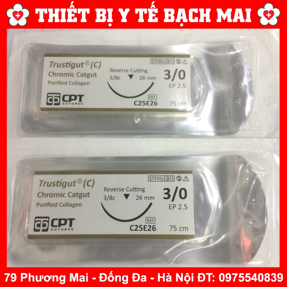 Chỉ Tự Tiêu CPT TRUSTIGUT C 3/0 4/0 (CHROMIC CATGUT) - Dùng Phẫu Thuật, Cấy Chỉ