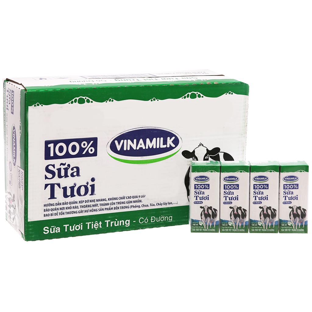 Lốc sữa tươi tiệt trùng Vinamilk có đường/ ít đường 180ml