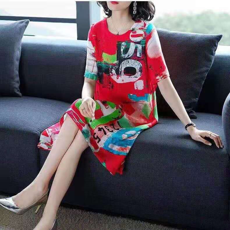 (PE009) VÁY TRUNG NIÊN DÁNG SUÔNG HỌA TIẾT NGHỆ THUẬT