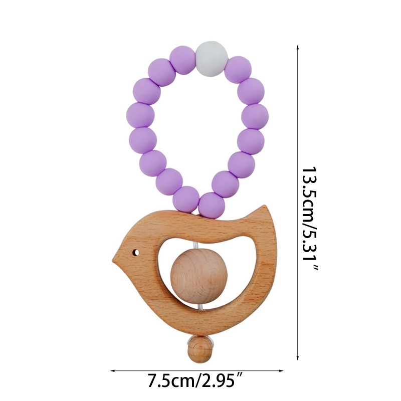 1 Đồ Chơi Vòng Tay Mặt Gỗ / Chú Chim Bằng Silicone Không BPA Cho Bé Sơ Sinh Mọc Răng