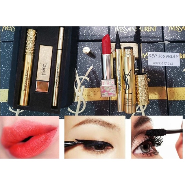Set 3 son YSL+ mascara + kẻ mắt nước