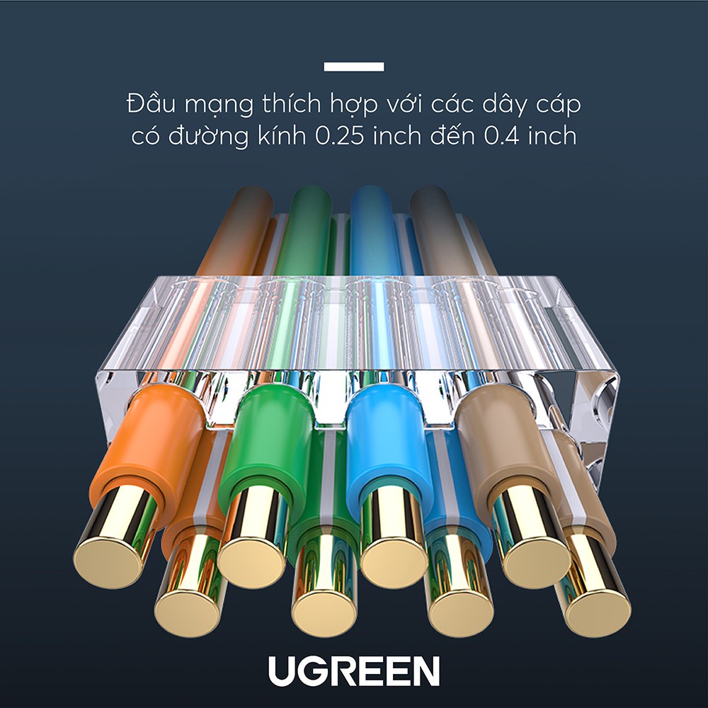 Đầu bấm mạng RJ45 UGREEN NW111 cho dây CAT6, bọc inox chống nhiễu - Hàng phân phối chính hãng - Bảo hành 18 tháng