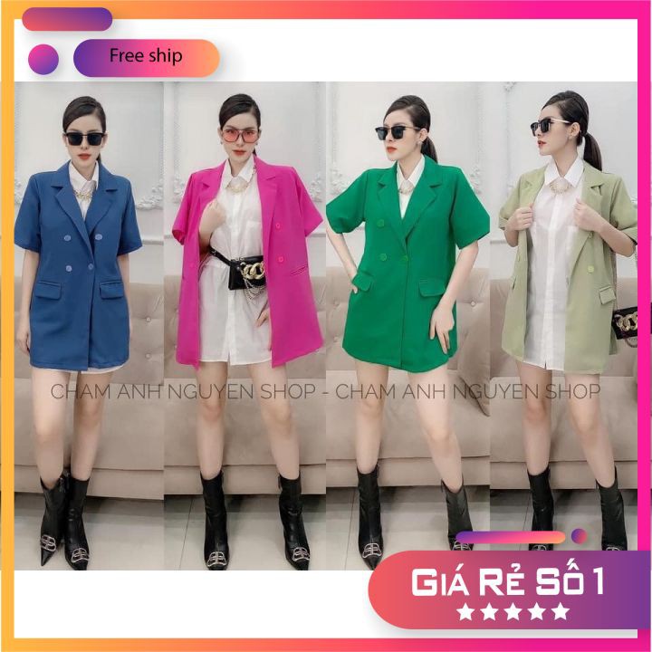 áo khoát vest nữ - áo khoát blazer gài nút tay ngắn form rộng chất dày dặn siêu sang2002848