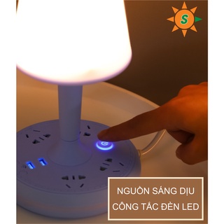 Đèn ngủ để bàn có thể làm đèn học, đèn đọc sách kiêm ổ cắm điện thông minh có cổng sạc USB - Có điều khiển