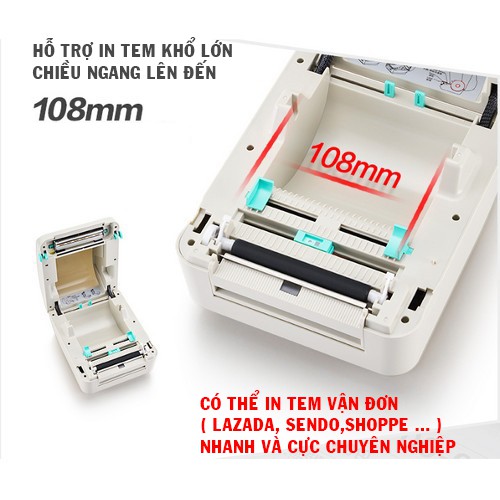 máy in tem mã vạch khổ lớn Xprinter XP450b+ cuộn tem đôi 35x22x1700tem